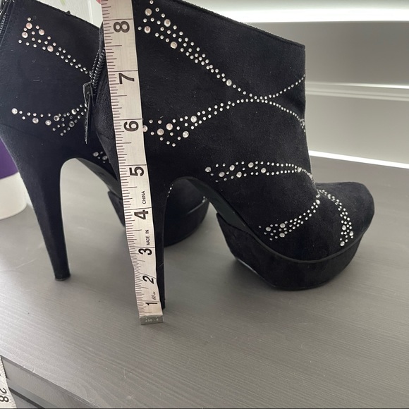 Michael Antonio Black Suede Booties with Rhinestones, Ankle Boots, Platform Boot - Picture 6 of 9